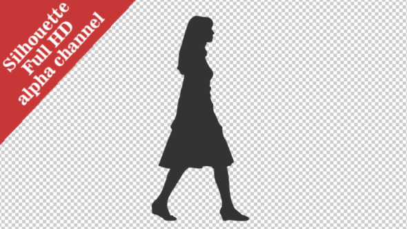 Silhouette of Walking Young Woman 
