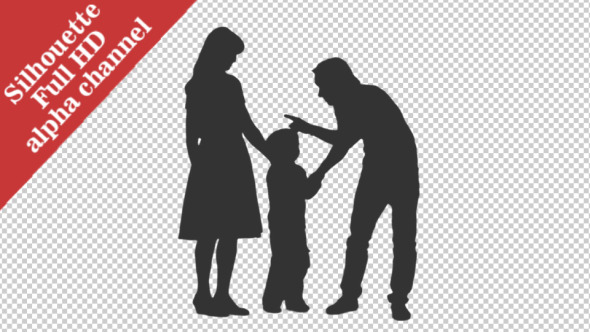 Silhouette of Standing Family with Little Son