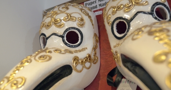 Vintage Venetian Bird Masks In The Store