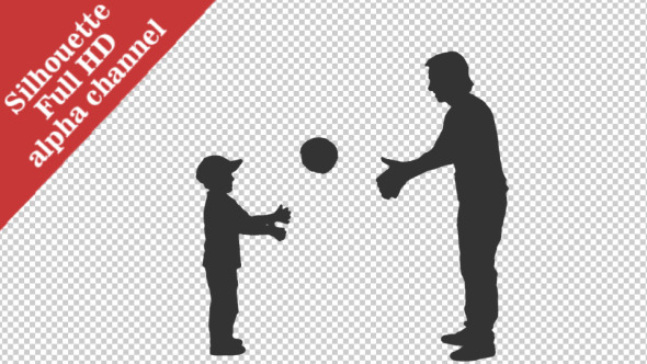 Silhouette of a Male and Child Playing Ball