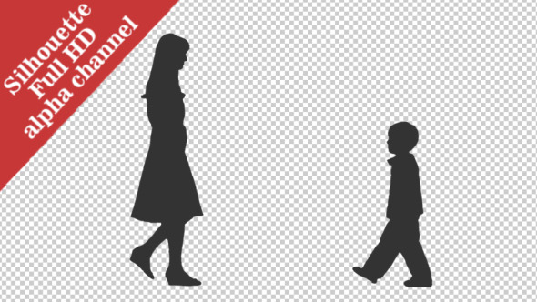 Silhouette of a Woman & Her Little Son Meeting 