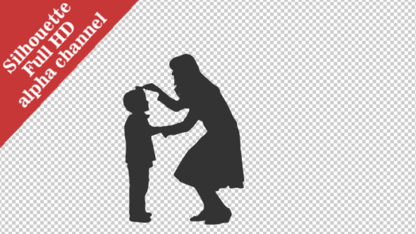 Silhouette of a Woman Combing Her Little Son Hair