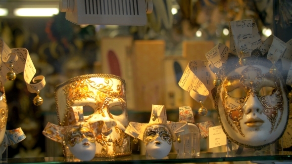 Fancy Venetian Carnival Masks Exposed On Shop