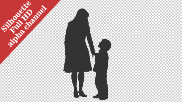 Silhouette of Woman & Her Little Son 