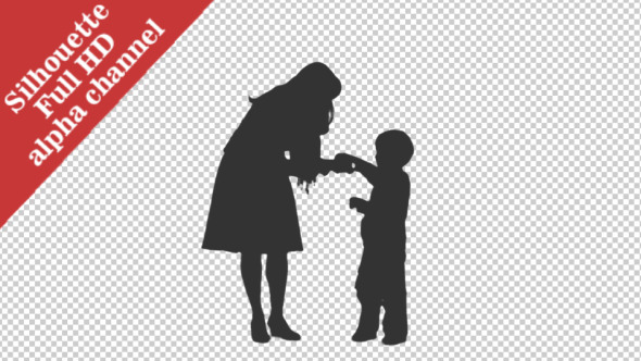 Silhouette of Little Boy Standing with Mother