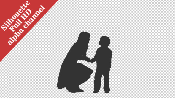 Silhouette of Woman Standing with a Little Boy 