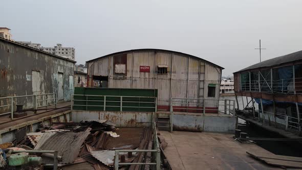 Debris on a terminal, wharf, buriganga river, boat, shipping, trash.