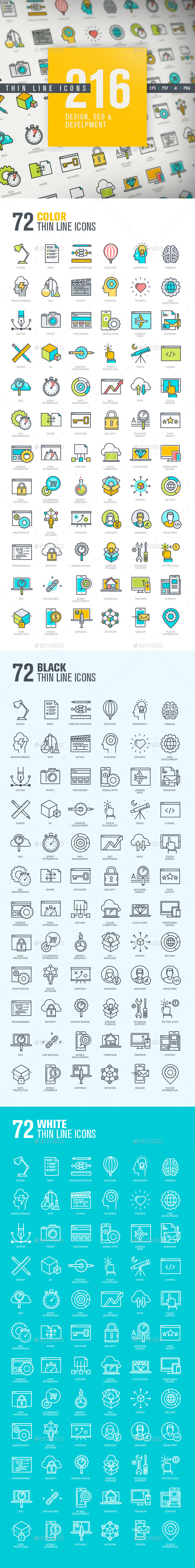 Thin Line Icons for Design, SEO and Development
