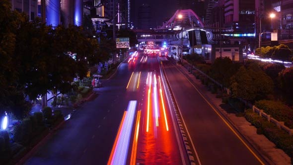 Night Traffic Light in City Time lapse 4K