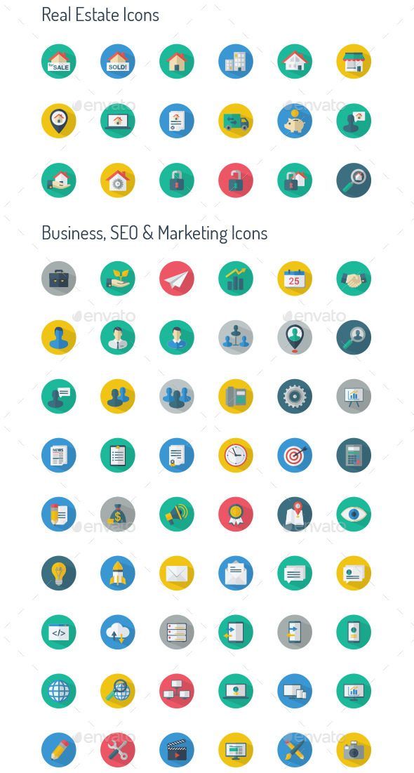 Long Shadow Icon set- Real Estate & Business, SEO,