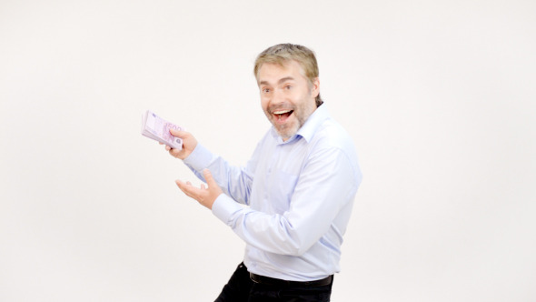Excited Businessman Showing Money