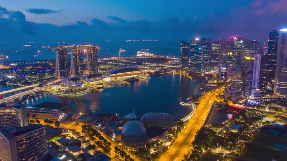 aerial view hyperlapse 4k video of Singapore City Skyline.