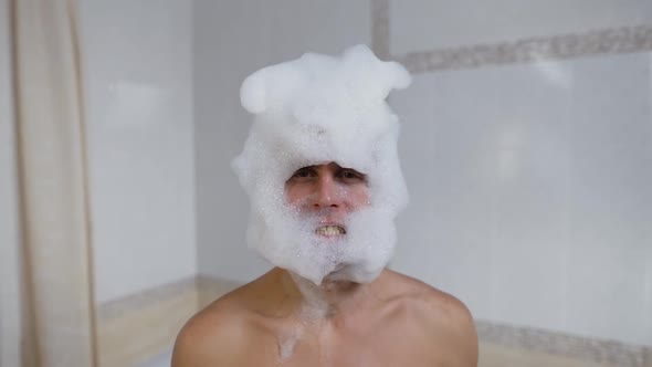 Head of Man in a Soapy Foam