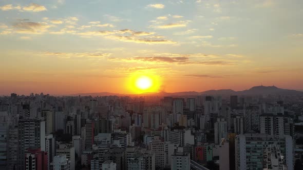 Sunset downtown Sao Paulo Brazil. Downtown district at sunset scenery.