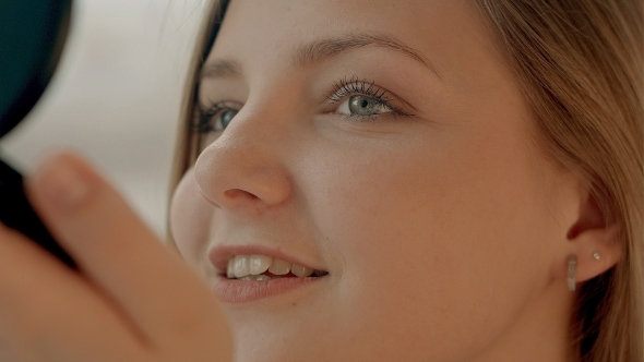 Beautiful Young Woman With Lipstick Makeup With alt