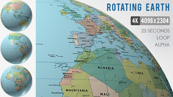 Rotating Globe World Political Map - 4K