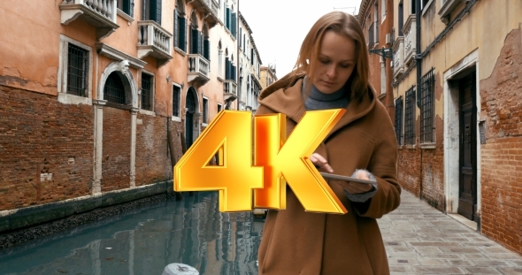 Woman Wandering In Venice With Pad