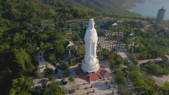 Aerial Shot of the Socalled Lady Buddha in the City of Danang