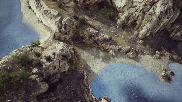 Aerial View From Flying Drone of Rocky Island in Atlantic Ocean