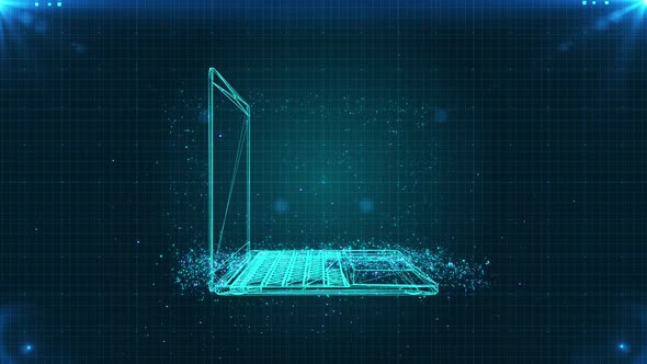 4K Digital Futuristic Hud Blue Laptop