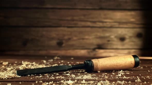 Chisel Falls on a Table with Sawdust