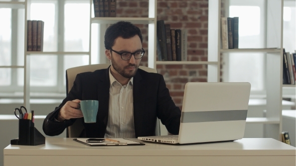 Businessman Typing On His Keyboard Funny Glasses