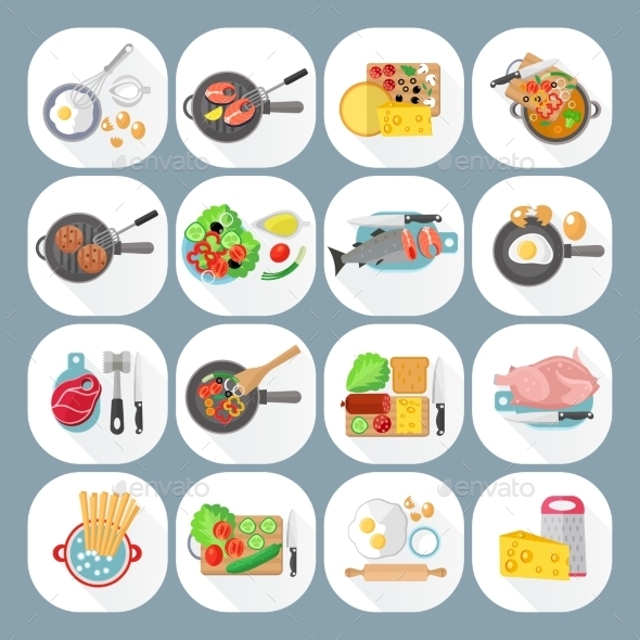 Home Cooking Flat Icons Set