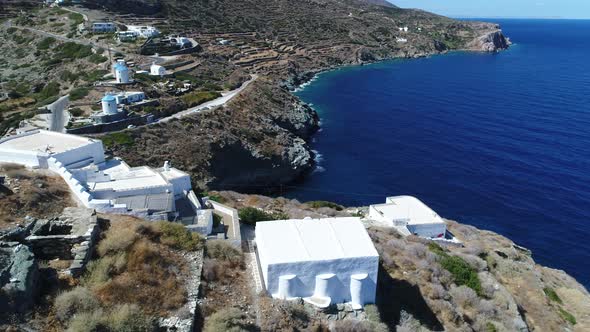 Kastro Sifnou beach on Sifnos island in cyclades in Greece from the sky