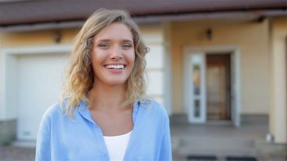 Beautiful Girl Next To Her House