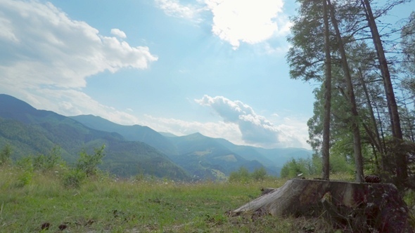 Summer Landscape in Mountains with Cloudy Sky