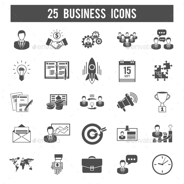 Business Startup Black Icons Set