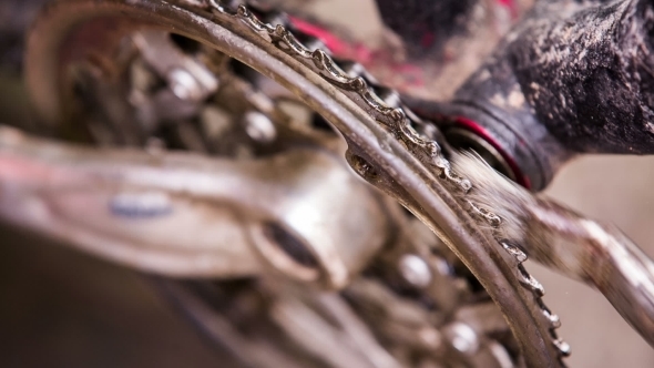 Process Of Bicycle Chainring Cleaning With Brush