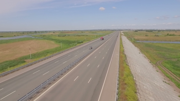 Highway In Beautiful Fields Aerial