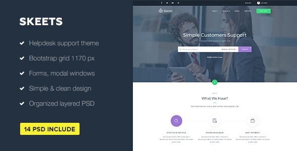 Skeets — Helpdesk and Knowledge Base PSD Template