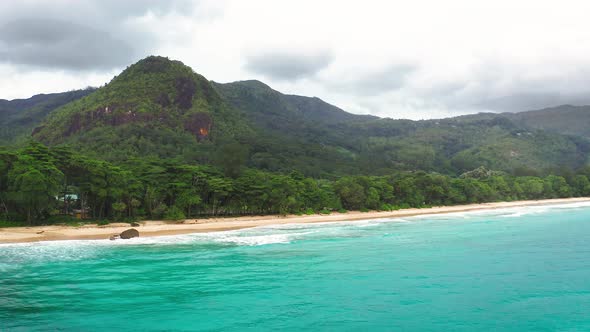 Flying Above Grand Anse Beach at the Mahe Island Seychelles