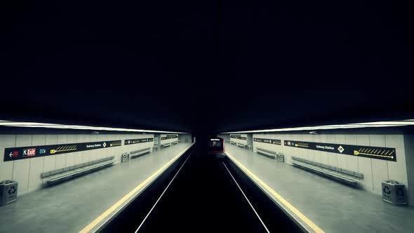 Empty Subway Train Arriving to platform in Underground Station. Transportation