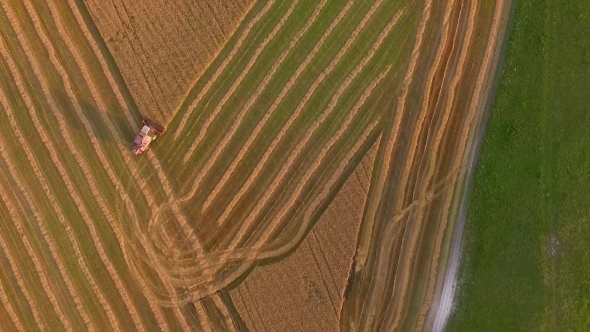 AERIAL VIEW. Of Farm Machinery In The Field