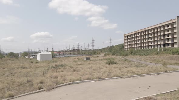 Samtskhe-Javakheti, Georgia - August 20 2021: Aerial view of Tetritskaro railway station