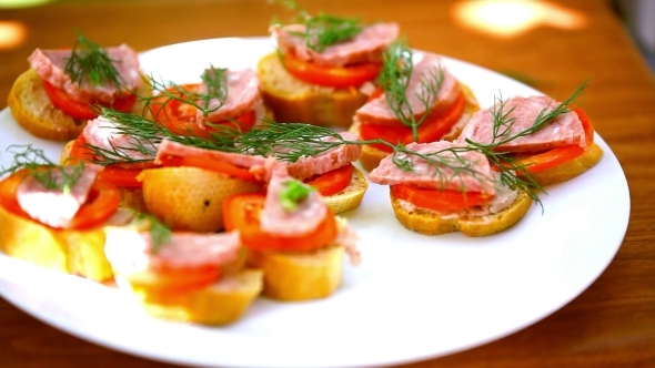 Sandwiches With Pate, Tomatoes, Sausage Take Off