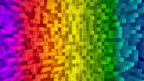 Abstract rainbow metallic cubes background pattern wall. 3D Projection Mapping