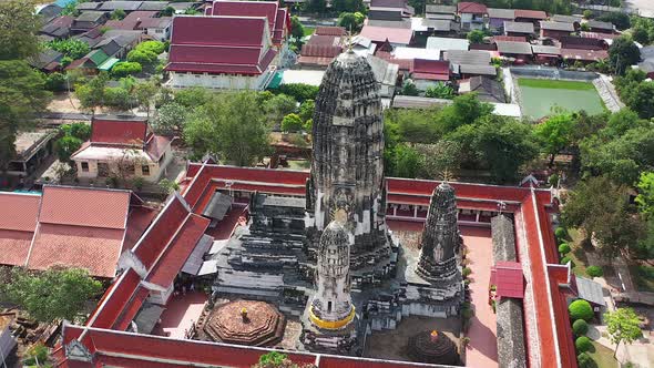 Aerial View of Wat Mahathat Worawihan in Ratchaburi Thailand