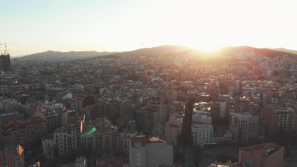 Aerial view of Barcelona during sunset