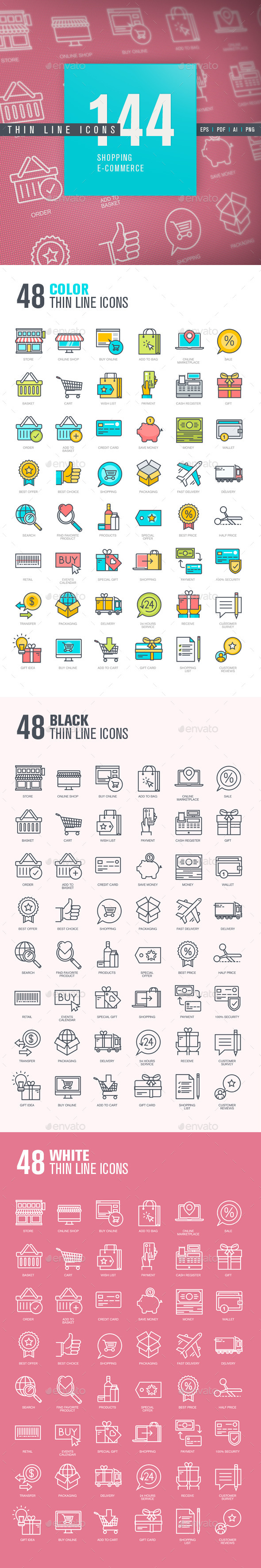 Set of Thin Line Icons for Shopping and E-commerce