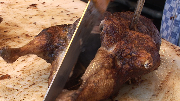 Carving A Roasted Duck On Oktoberfest