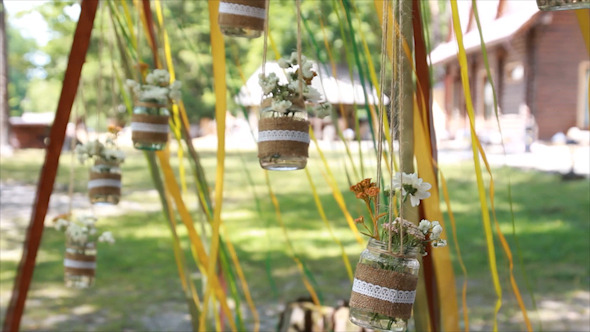 Wedding Bouquet of Flowers at Outside Ceremony