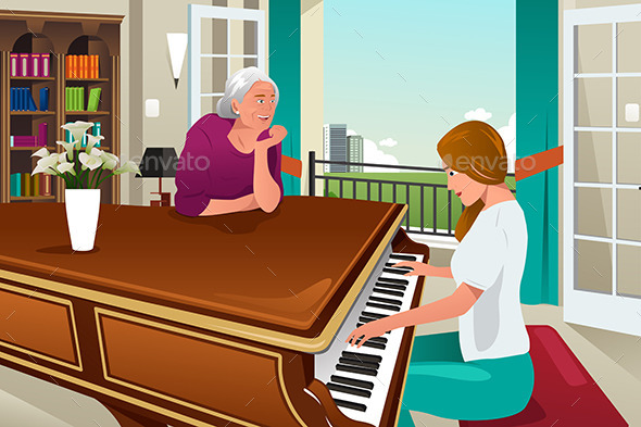 Mother Daughter Playing Piano Together
