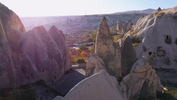 View of Cave Dwellings at Uchisar, Cappadocia, Turkey.