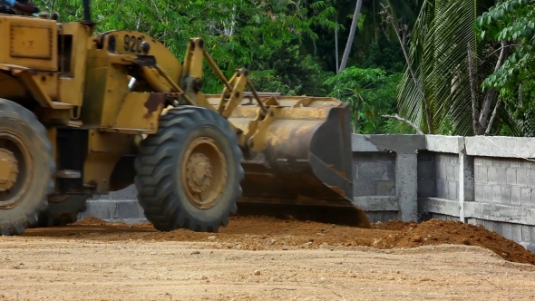 Earthmover Dozer Doing Earthmoving Works Outdoors