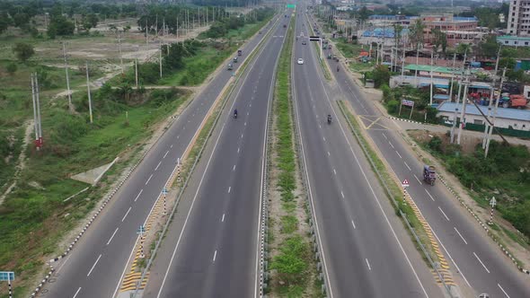 Aerial view of highway in Dhaka outskirt, Bangladesh.