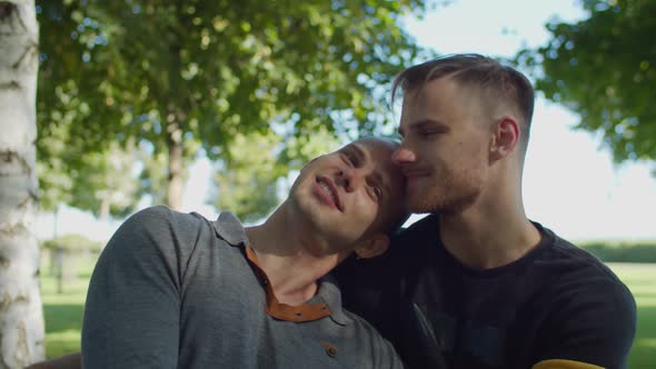 Passionate Loving Gay Couple Kissing Outdoors